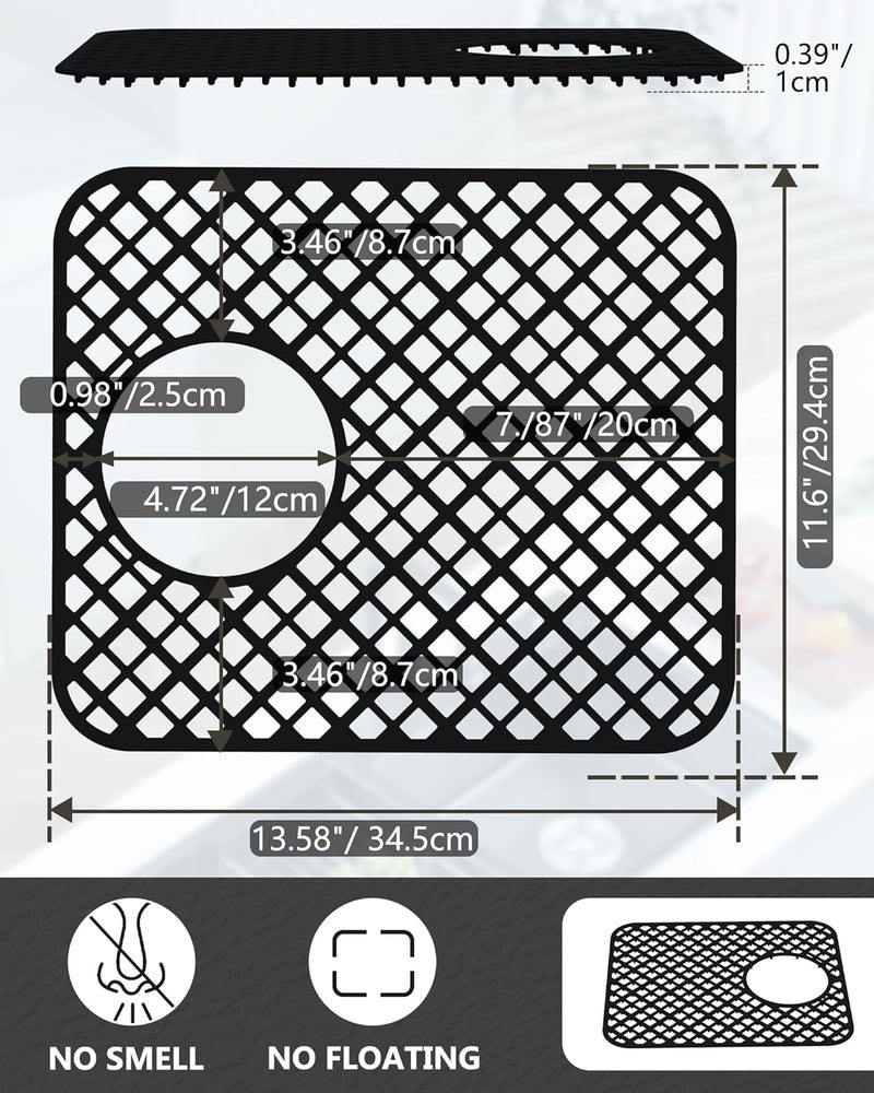 BEHOK Store 2 Pack Silicone Sink Protectors for Kitchen Sink, Lozenge Pattern 13 x 11 Inches Sink Mat, Non-Slip and Durable Sink Protector Silicone, Rear Drain, Black - Image 4
